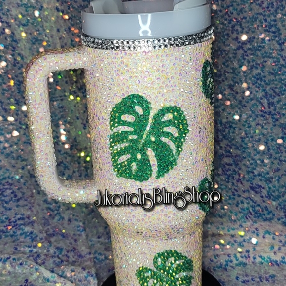 Monstera Bling Stanley Quencher Tumbler Cup 40oz Authentic - Picture 9 of 11
